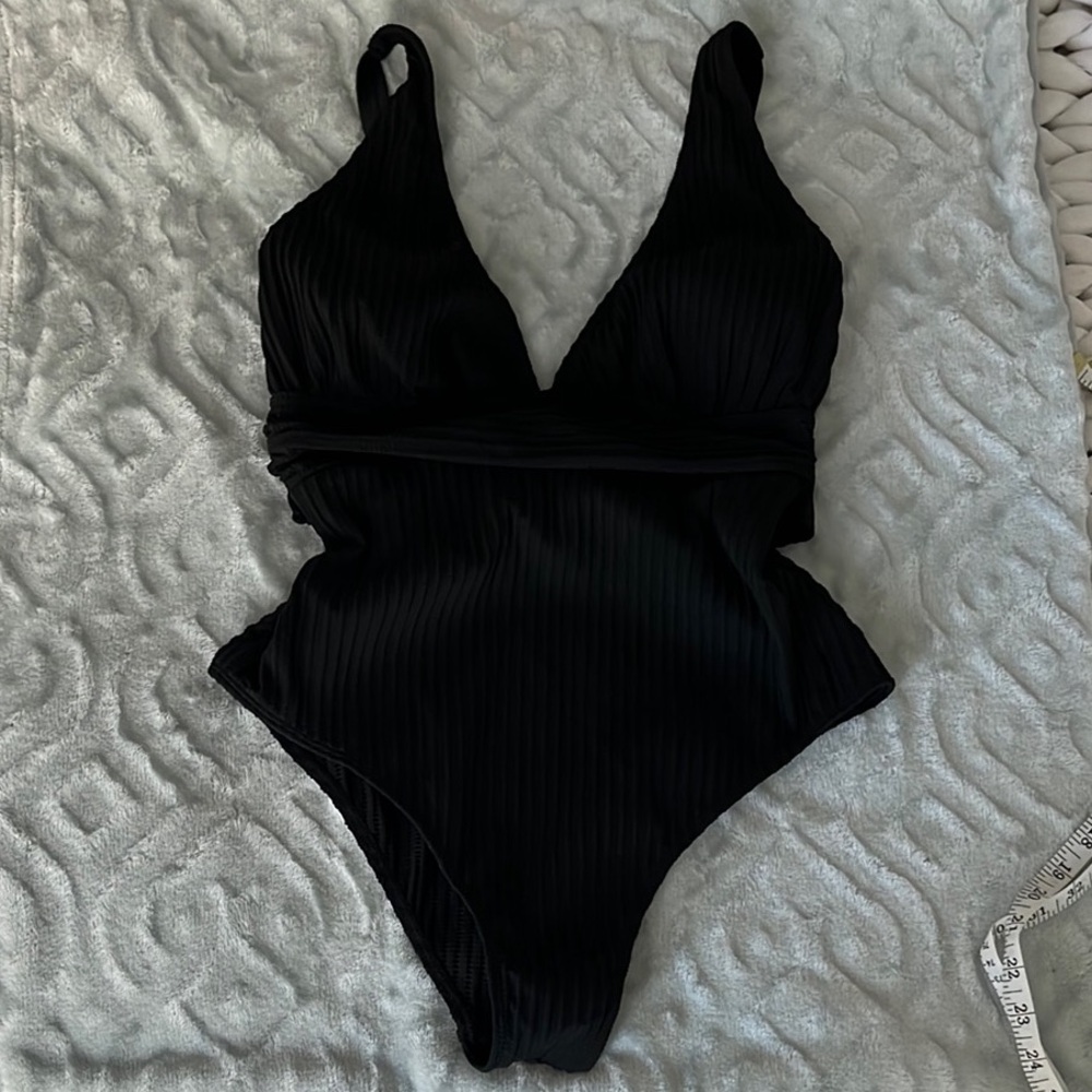 Ribbed Black One Piece Swimsuit